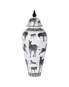 Large Zebra Ceramic Jar with Lid