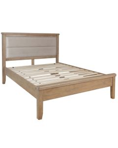 Rustic 4'6 Bed with Fabric Headboard & Low Footboard