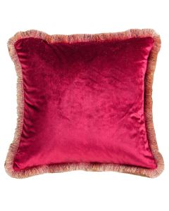 Paula Velvet Cushion with Fringe - Red