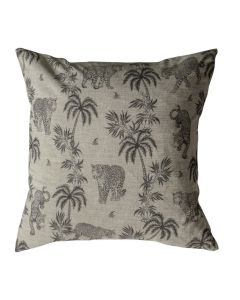 Grey Cotton Leopard Print Cushion