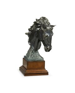 Stallion Horse Head Figurine on Base - Dark Bronze
