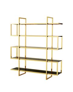 Eichholtz Bookcase Soto with Black Glass Shelves - Gold