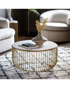 June Gold Coffee Table with Marble Top