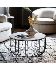 June Black Coffee Table with Marble Top