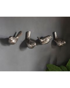 Set of 4 Bird Wall Hooks in Silver