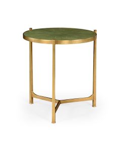Large Round Lamp Table Contemporary in Green Faux Shagreen