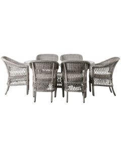 Alicante 6 Seater Oval Rattan Dining Set in Stone