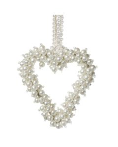Hanging Heart Pearl Beads White Height 11cm