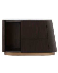Oblique Right Bedside Cabinet in Veneer & Carrara