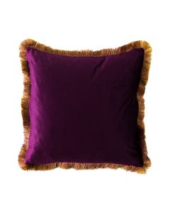 Paula Plum Purple Velvet Cushion with Fringe