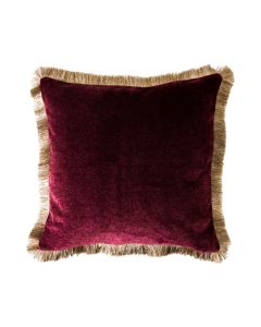 Phoebe Berry Red Velvet Cushion with Fringe