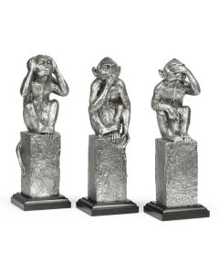 Three Wise Monkeys Figurine Set - White Steel