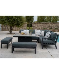 La Rochelle Grey Corner Sofa with Fire Pit Table & 2 Benches