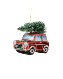 Tree Decoration Glass Car with Tree Red H.10cm