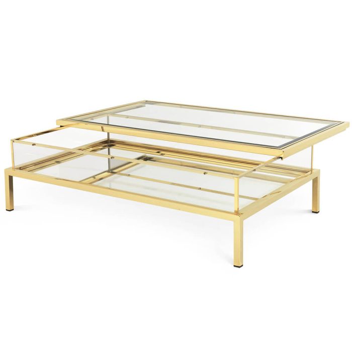 Eichholtz Rectangular Harvey Coffee Table with Sliding Top in Gold 1