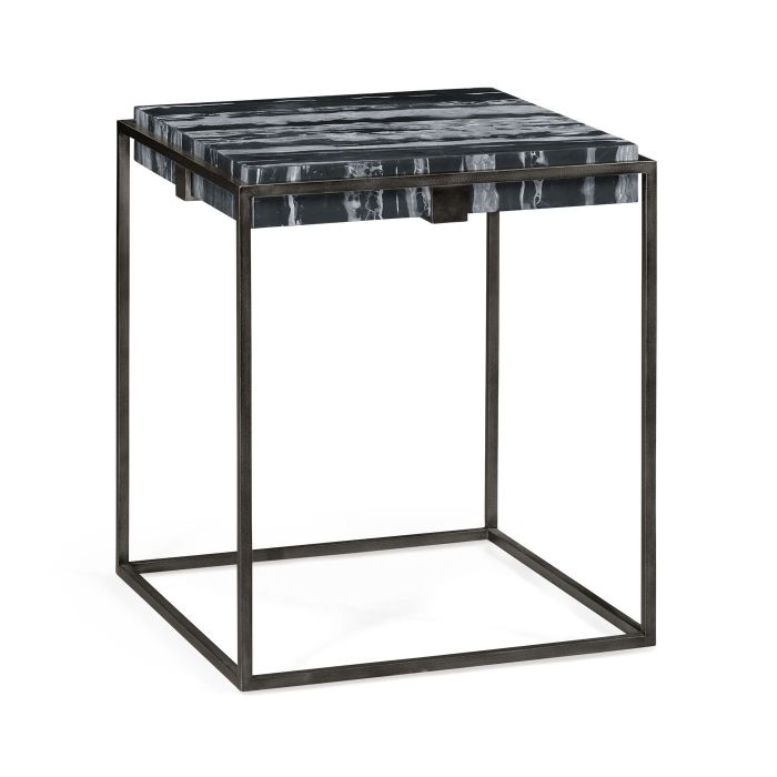 Jonathan Charles Charles Outdoor Square Iron End Table in Faux Black Marble 1