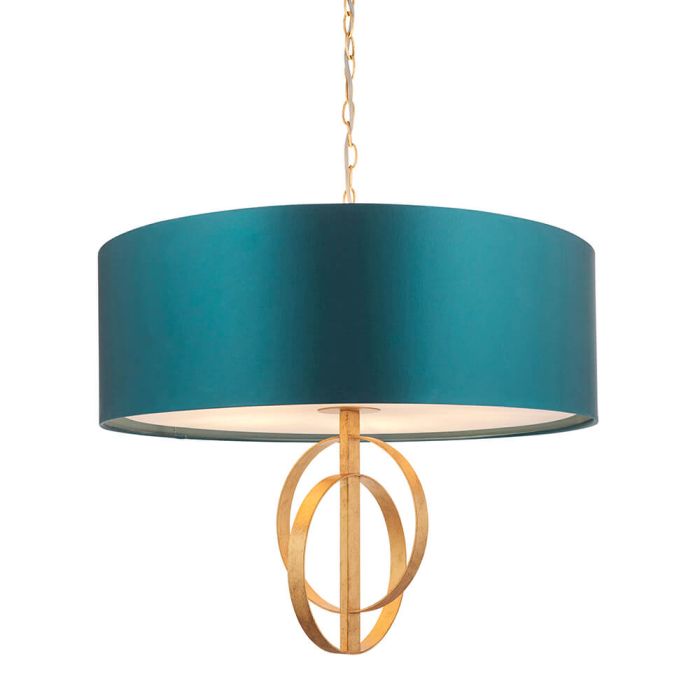Vermont Large Gold Pendant Light in Teal 1