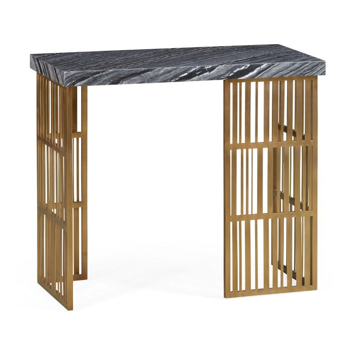 Jonathan Charles Charles Outdoor Rectangular Brass and Marble Console Table 1