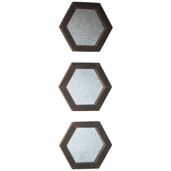 Pavilion Chic Oakey Faux Concrete Hexagon Mirror Set 1