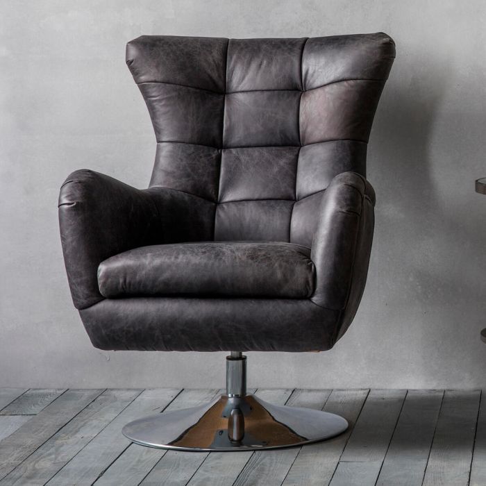 Cutler Swivel Chair in Black Leather 1