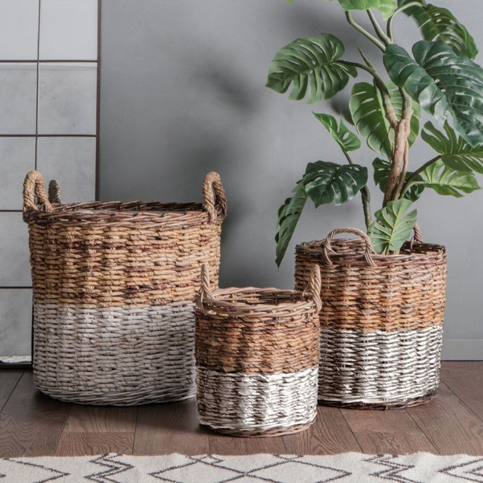 Pavilion Chic Embrey Set of 3 Baskets White & Natural 1