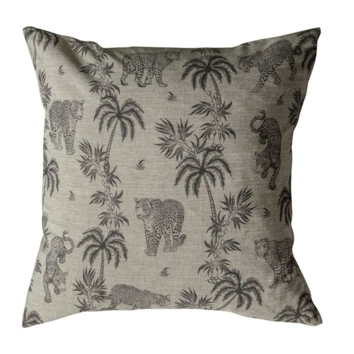 Grey Cotton Leopard Print Cushion 1