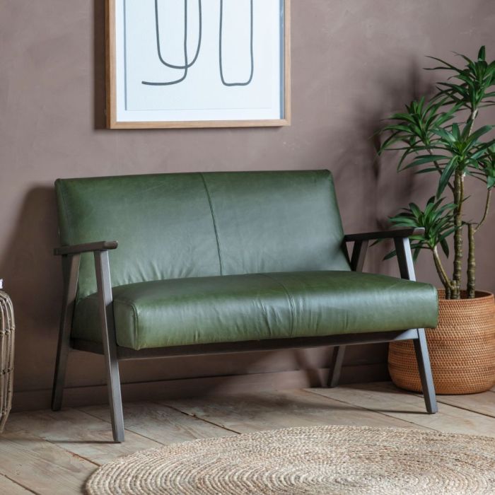 Hereford 2 Seater Sofa in Green Leather 2