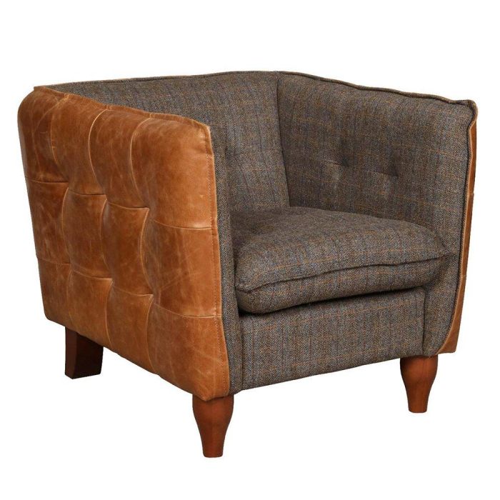 Brunswick Harris Tweed & Leather Armchair 1