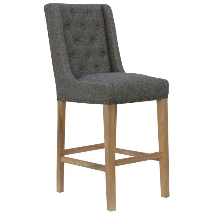 Exeter Button Back Bar Stool with Studs in Dark Grey 1