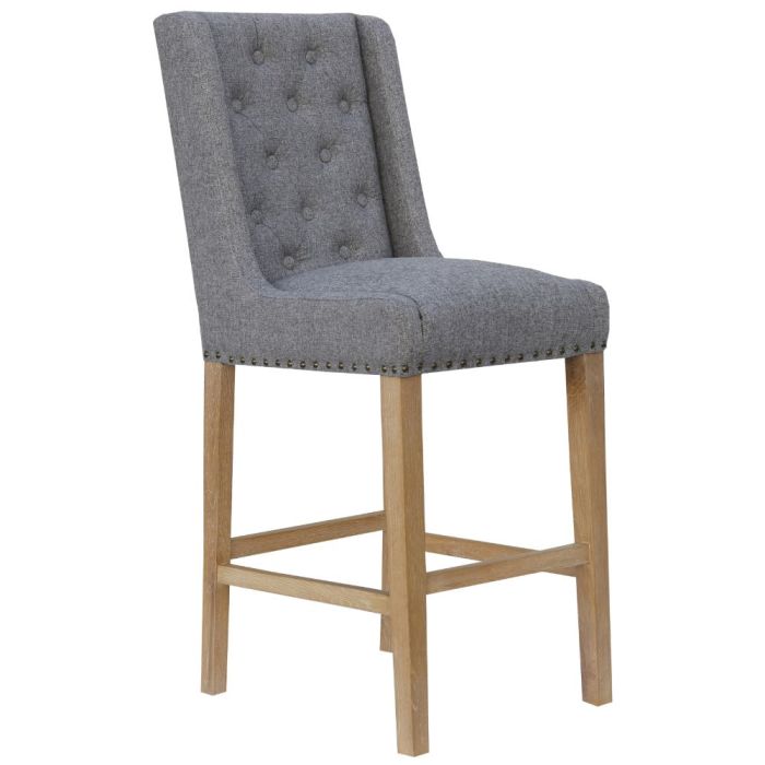 Exeter Button Back Bar Stool with Studs in Light Grey 1