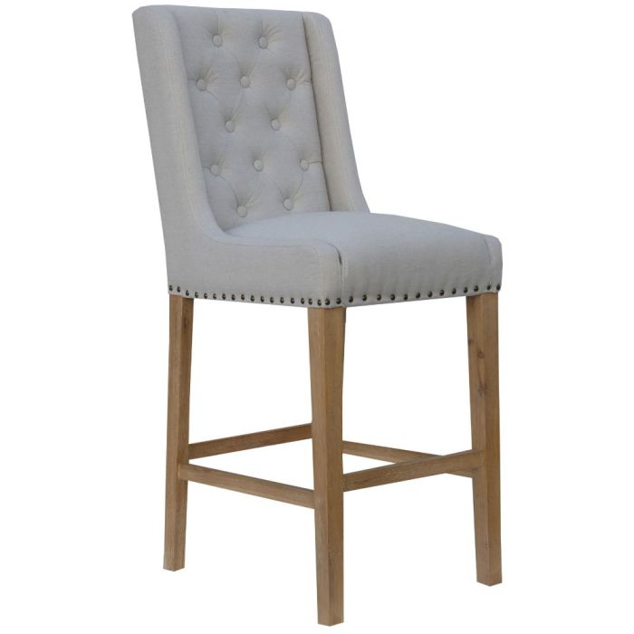 Exeter Button Back Bar Stool with Studs in Natural  1