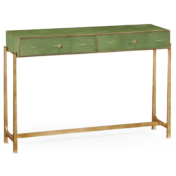 Jonathan Charles Console Table 1930s in Green Faux Shagreen 1