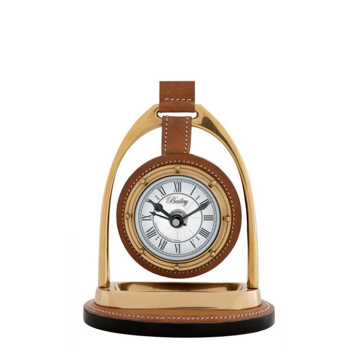 Eichholtz Clock Bailey Equestrian - Tan Leather, Aged Brass 1