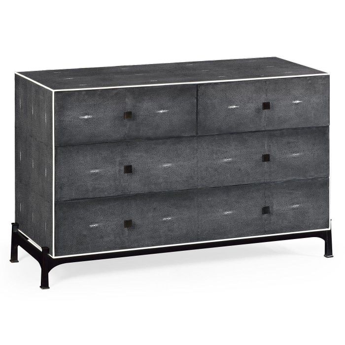 Jonathan Charles Large Chest of Drawers 1930s in Anthracite Faux Shagreen 1