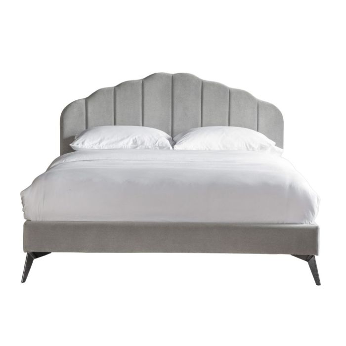Mia Scalloped Double Bed in Light Grey 1