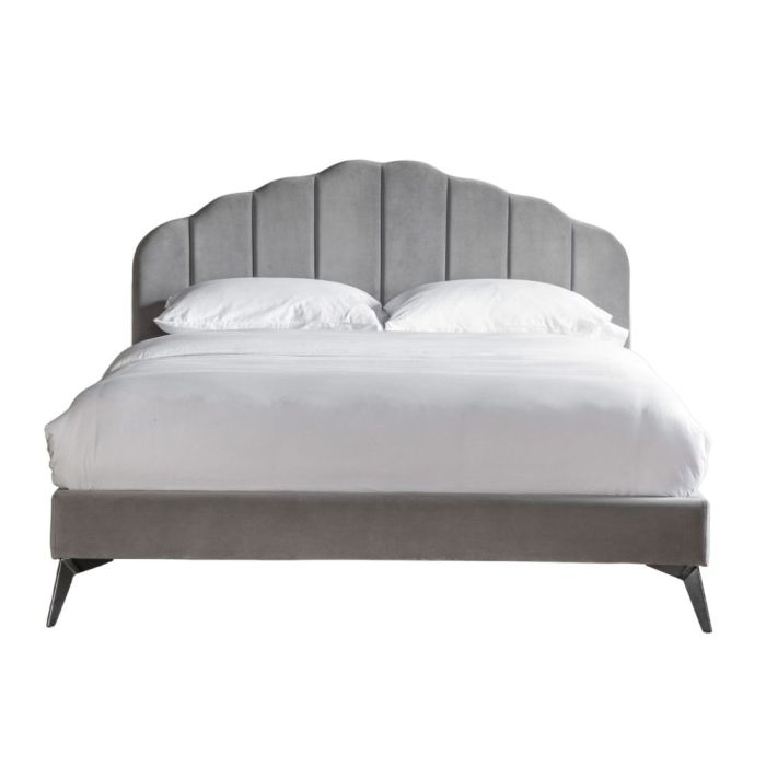 Mia Scalloped Double Bed in Grey 1