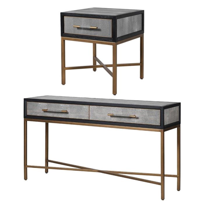 Pavilion Chic Huxley Bedside & Console Table Set in Faux Shagreen 1