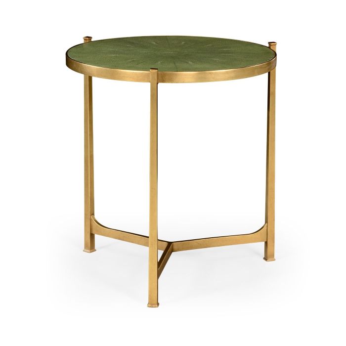 Jonathan Charles Large Round Lamp Table Contemporary in Green Faux Shagreen 2