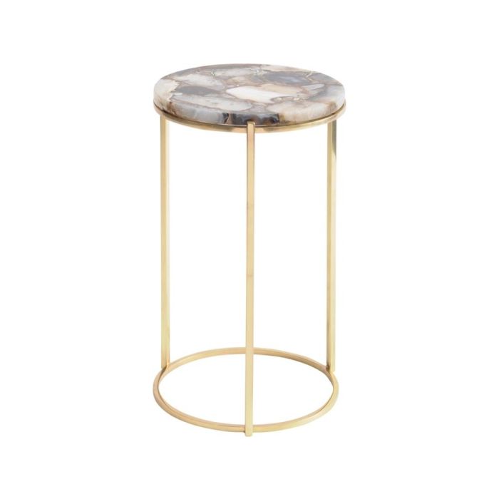 Libra Side Table Round Agate Stone Top with Brass Frame 1