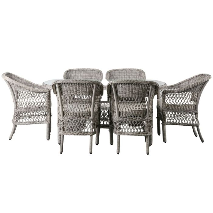 Alicante 6 Seater Oval Rattan Dining Set in Stone 1