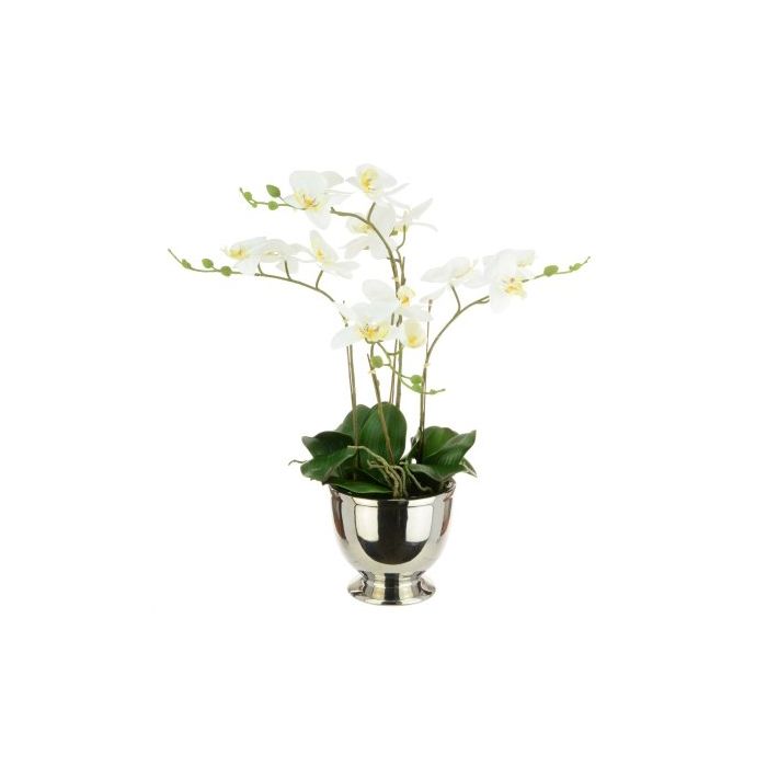 Artificial Phalaenopsis Orchid x 5 in Silver Pot H64cm 1