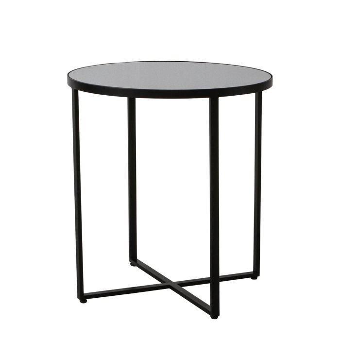 Naunton Round Mirror Top Side Table in Black 1