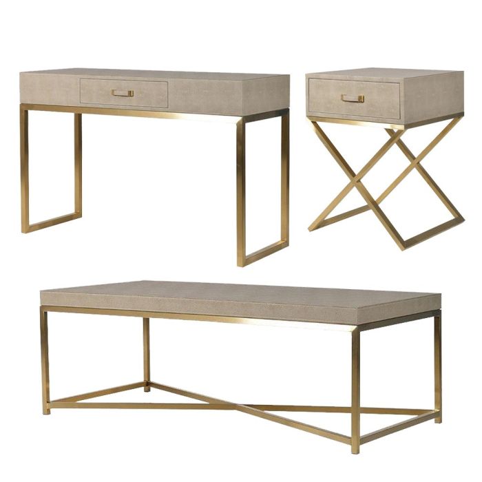Pavilion Chic Pearl 3 Piece Table Set in Faux Ostrich 1