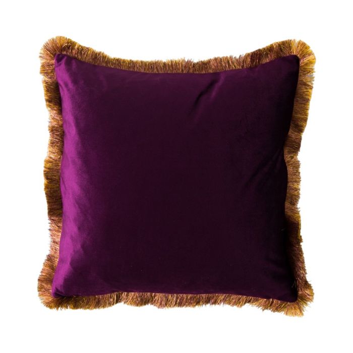 Paula Plum Purple Velvet Cushion with Fringe 1