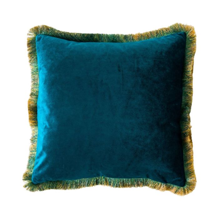 Paula Emerald Green Velvet Cushion with Fringe 1