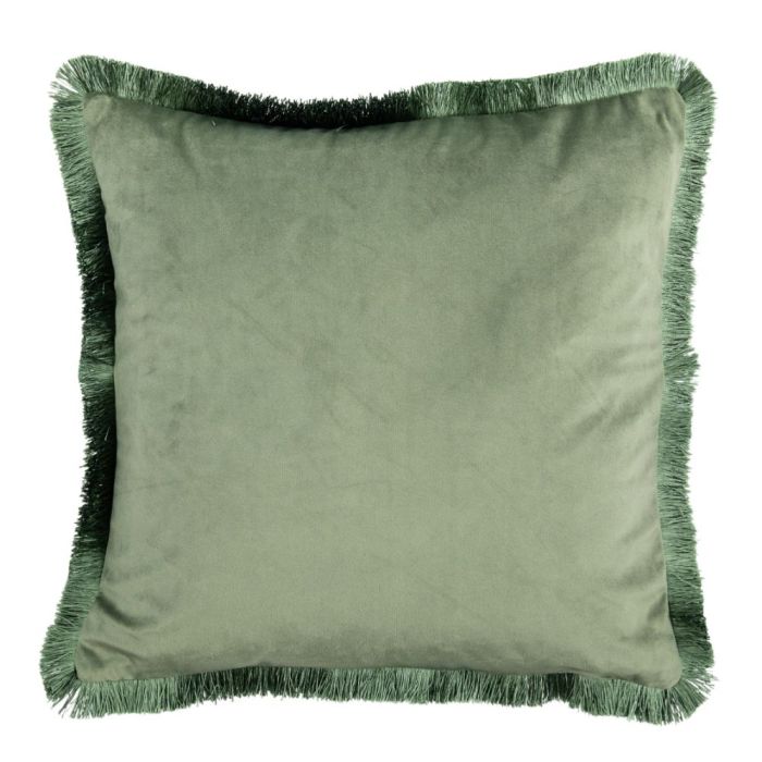 Isla Green Velvet Fringed Cushion Set of 2 1