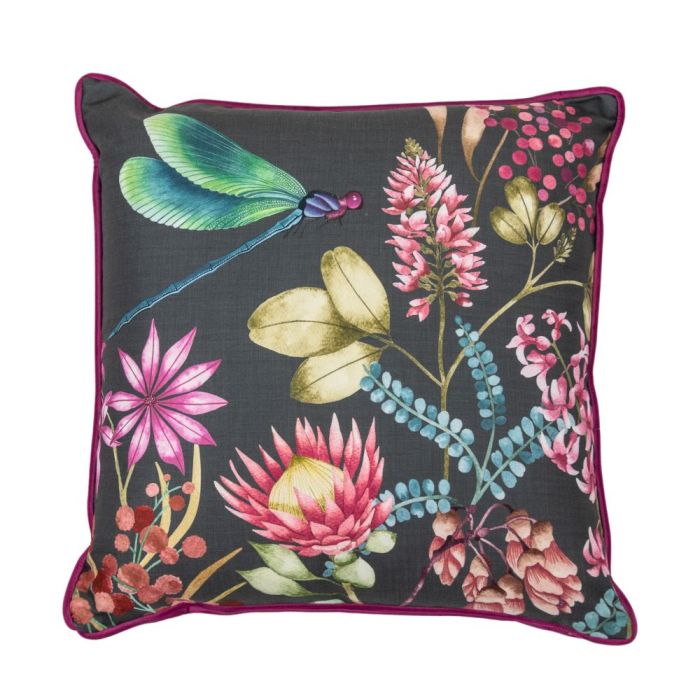 Tropical Dragonfly Scene Cushion Pink 1
