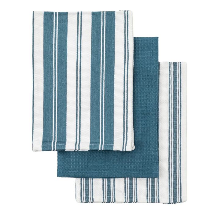 Blue Stripe Organic Cotton Tea Towels Set of 3 1