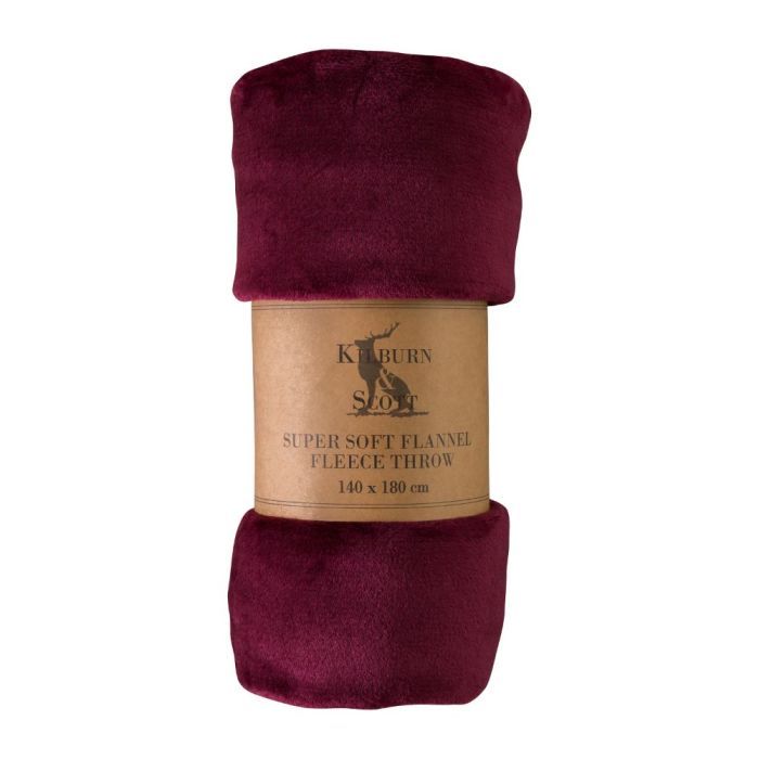 Monmouth Rolled Flannel Fleece Throw in Mulberry Red 1