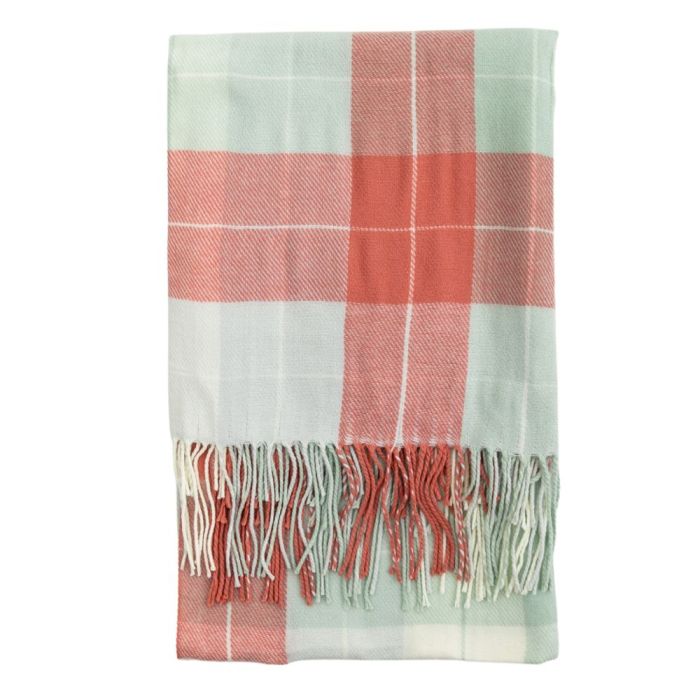 Winchester Check Acrylic Tassel Throw Coral 1